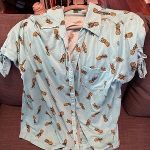 Pineapple Button Down Top Large